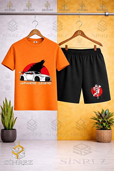 SİNREZ تي شيرت مطبوع عليه نص TOYOBYZ JAPENES من CAR TOKYO - طقم شورت