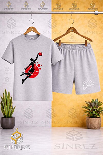 SİNREZ Crew Neck Basketball Player Syh Red Printed T-Shirt - Shorts Set
