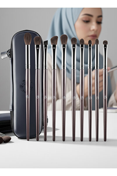 Yallabena 10‑Piece Handmade Makeup Brush Set – With Zippered Case