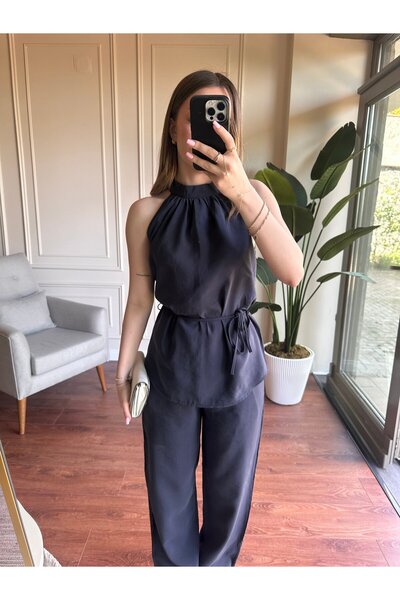 Alyalisbutik Halter collar tensel set - navy blue