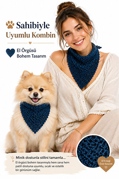 BOHEMÖRGÜ ✨   Women and Dog Matching Bandana – Hand-Knitted Bohemian Style Ma...