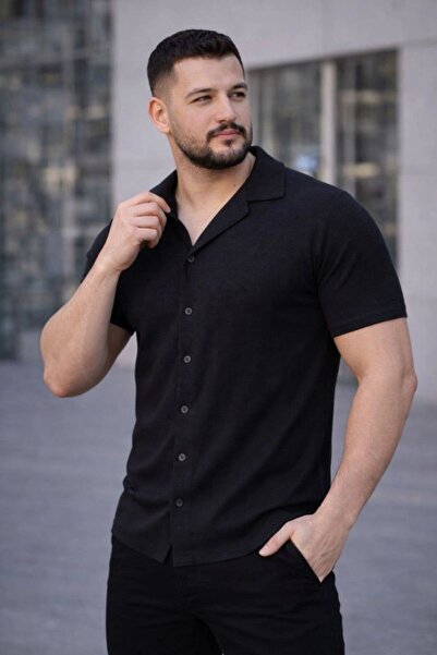 Mariposa Secret Men's Waffle Fabric Short Sleeve Button down Open Collar Regu...