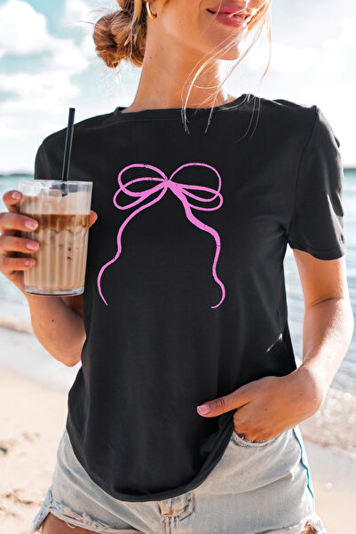 Auryne Jewelry Women's Ribbon Printed T-Shirt 100% Organic Cotton Crew Neck C...