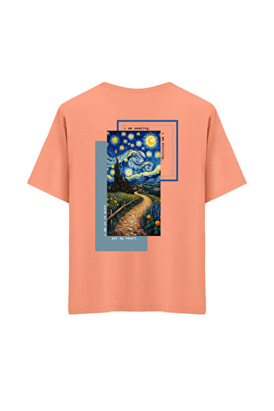 Starry Night Baskılı Oversize %100 Pamuk Unisex T-shirt