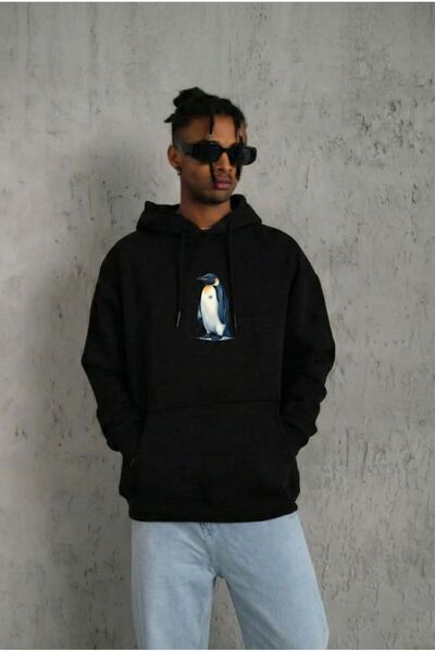 Generic Brand Men's Survivor Penguin Printed 3 Yarn Cotton Hooded Sweatshirt ...