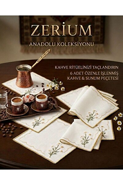 ZERİUM Premium 6’lı Kokteyl ve Kahve Altı Sunum Peçetesi Sim Çerçeveli Papatya