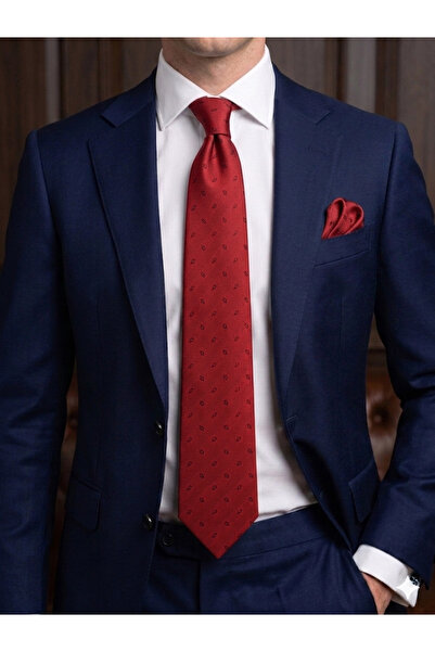 Gutiero Burgundy Patterned Classic Tie Set with Handkerchief
