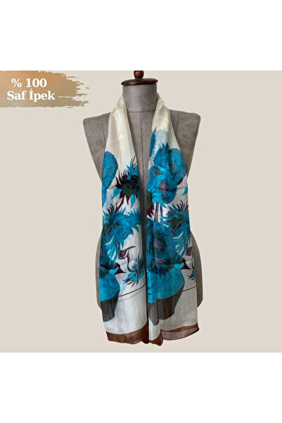 Pure Silk Atelier %100 Saf İpek Van Gogh Ayçiçekleri Desenli Lüks Fular - San...
