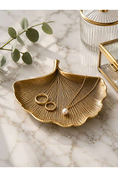 Sabletscrafts Antique Bronze Color Ginkgo Leaf Jewelry Dish Made from Stone P...