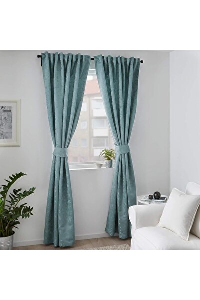 IKEA (IKEA) curtains with tie-backs, one pair, blue, 145 x 300 cm, double-pat...