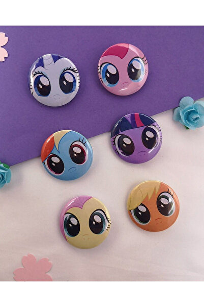Toum My Little Pony Tasarım 6'lı Rozet 70 mm PVC Kaplı Çanta Ceket Yaka Akses...