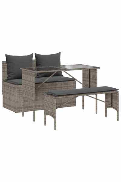 vidaxl Set mobilier de grădină cu perne, 3 piese, gri, poliratan
