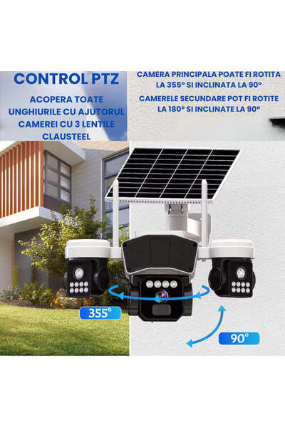 OEM Camera de supraveghere 3in1 cu panou solar, conexiune SIM 4G, 9MP EXTRATERESTRU (RO-V02) (Trend-EXTRATER-r2)