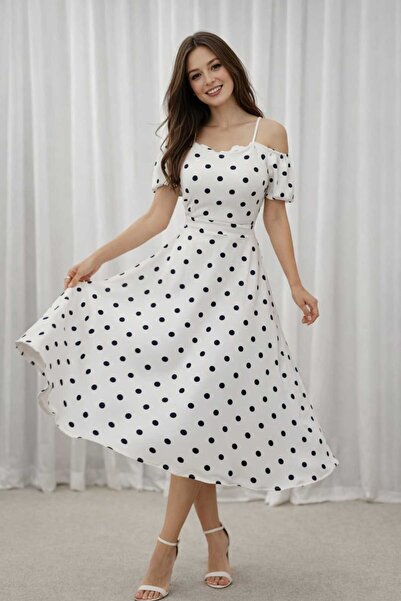 shahad fashion White Dress with Black Polka Dots