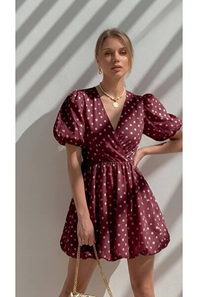D'RECCY Women's polka dot v-neck valon sleeve midi dress