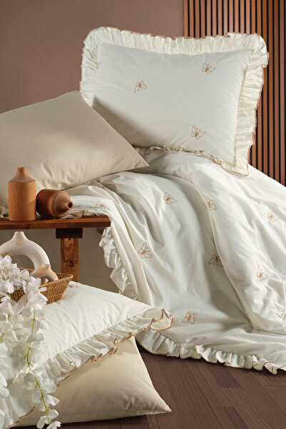 Clasy Ranforce 100% Cotton Double Duvet Cover Set with Embroidery and Ruffle ...