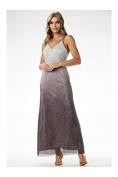 Awama Rochie maxi, awama, cu paiete, argintie, poliester, XL INTL