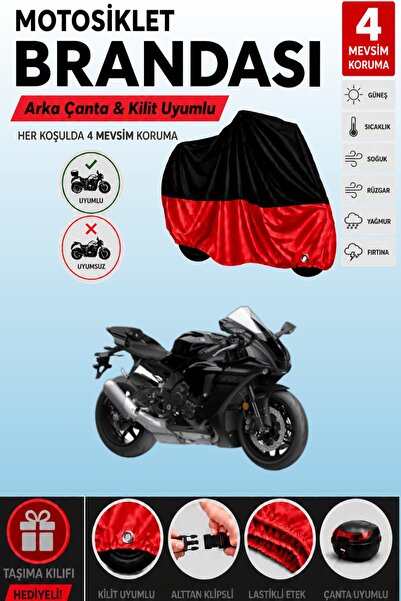 Cemku Double Black Top - Red Bottom, Rear Bag Compatible Yamaha Yzf R1 Motorc...