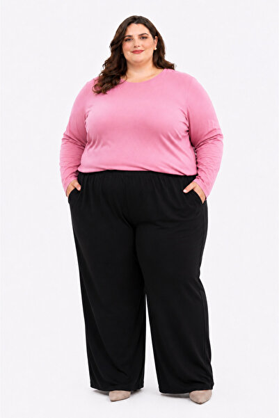 Seçkin Büyük Beden Women's Plus Size Combed Cotton Pants