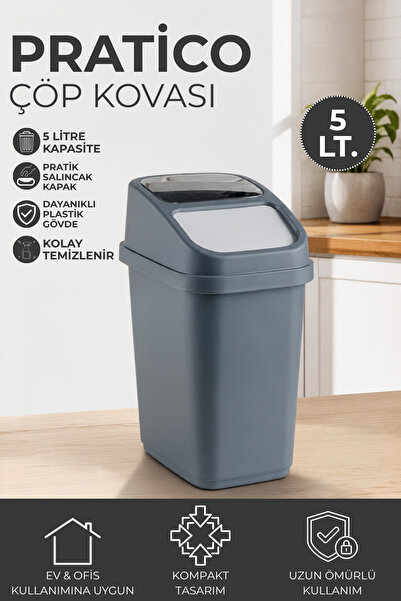 Nandy Home 5 Litre Pratico Çöp Kovası Pratik İtmeli Kapaklı Ofis ve Mutfak Çö...