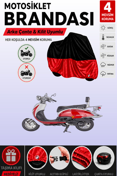 Cemku Double Black Top - Red Bottom, Rear Bag Compatible Mondial 125 Znu Moto...