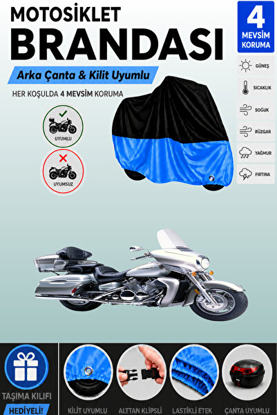 Cemku Double Black Top - Blue Bottom, Rear Bag Compatible Yamaha Venture Roya...