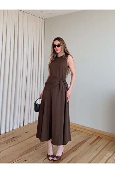 Laluvia Rochie maro cu detaliu șal la talie - 3421