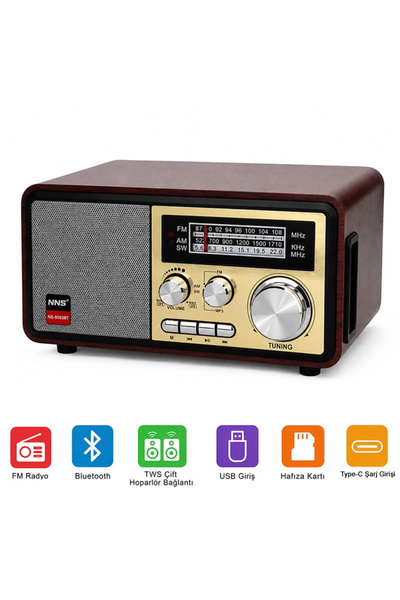 Yenimiyeni Retro Ahşap Bluetooth Hoparlör Radyo Profesyonel Stereo Ses TWS Mp...