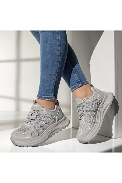 Modlet.ro Adidași de damă gri cu șireturi și platformă MOD14264