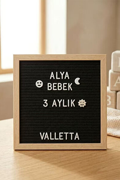 valletta Palomita Ahşap Siyah Yazı Panosu Mesaj Tahtası ve Beyaz Harf Seti 23...