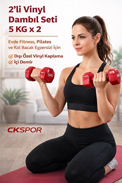 CKSpor 2’li Vinyl Dambıl Seti 5 Kg x 2 – Evde Fitness & Pilates İçin Vinil Ka...