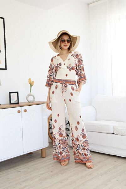 Estelle Floral Patterned Double Set - Orange Orange
