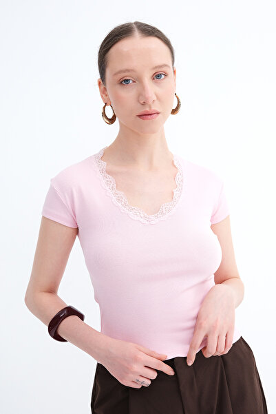 Addax Dantel Detaylı T-shirt P9033