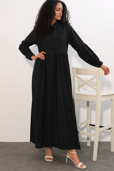 Bigdart Women's Buttoned Long Hijab Dress 2591 - Black