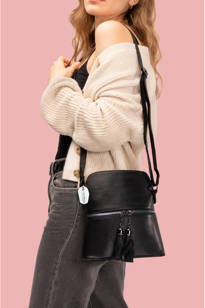 westbag Genuine Leather Black Tassel Detailed Dome Cross Shoulder Strap Women...