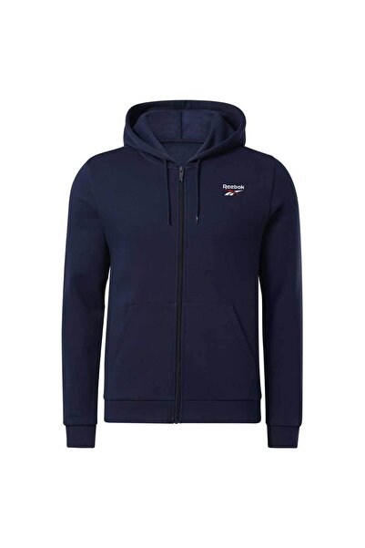 Reebok Hanorac cu fermoar integral din fleece, cu logo mic, pentru bărbați, I...