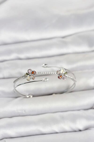 Generic Brand Silver Color Brass Zircon Stone Flower Model Women's Bracelet T...