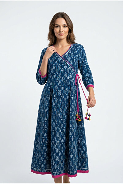 OEM Hand-printed Cotton midi dress