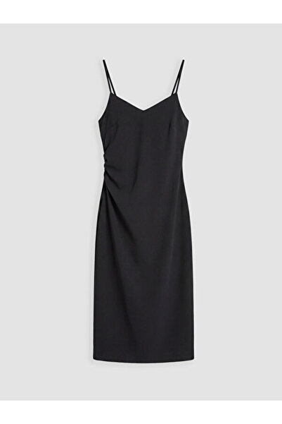 LC Waikiki Rmz Gi̇yi̇m Farkiyla V Planting Rope Strap Gathered Crepe Dress