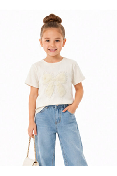 trikomode Tricou elegant pentru fete cu detaliu fundita, din bumbac pieptănat
