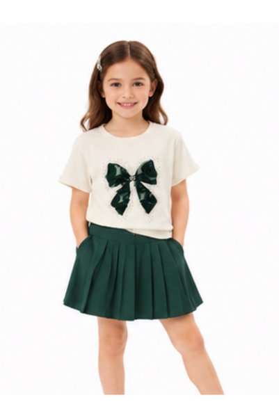 trikomode Tricou elegant pentru fete cu detaliu fundita, din bumbac pieptănat