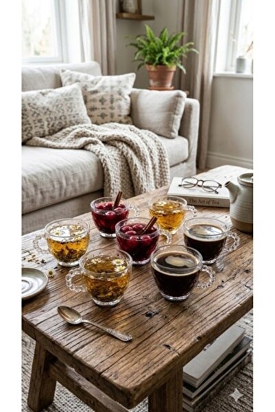 OEM Set of 6 Glass Coffee and Espresso Cups 80 ml, Decorative Cherry Mugs wit...