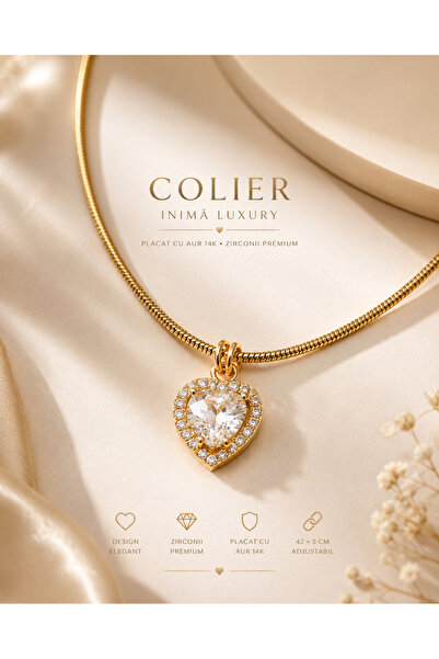 OEM 14K Gold Plated Heart Necklace with Premium Zirconia, Elegant Adjustable ...