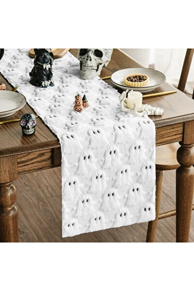 Artoid Mode Soft Plush Velvet Faux Fur Jacquard White Ghost Halloween Tablecl...