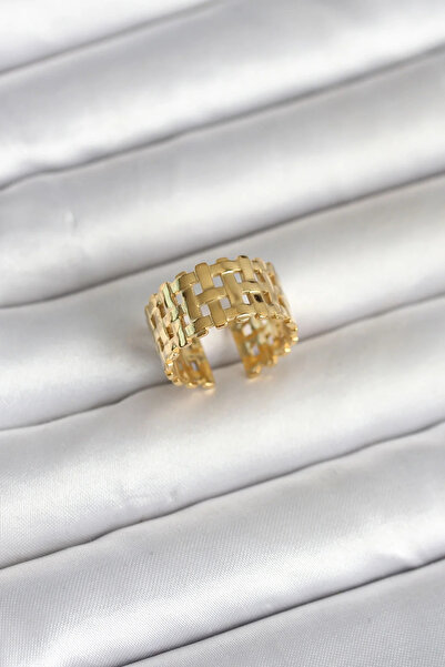 Marsilyan Nvdn- İetaks ™   316L Steel Gold Color Mesh Model Women's Ring Iegr...