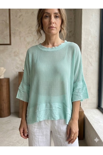 AYASOFYA OTANTIK Women's Italian Fringe Detailed Mesh Blouse