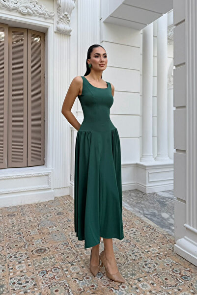 Sindimoda Yıldız Kalın Askılı Midi Elbise 1112