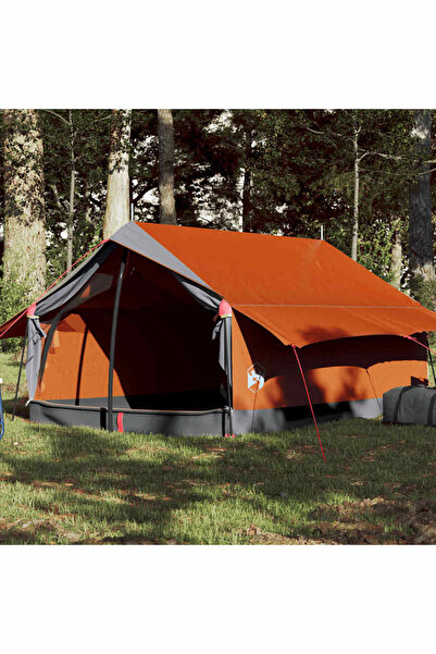 vidaxl Cort de camping pentru 2 persoane, gri/portocaliu, impermeabil