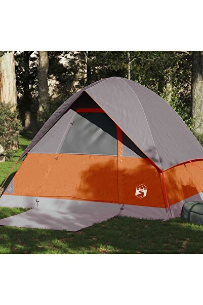 vidaxl Cort de camping pentru 4 persoane, gri si portocaliu, impermeabil