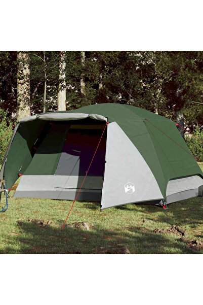 vidaxl Cort de camping cu veranda 4 persoane, verde, impermeabil